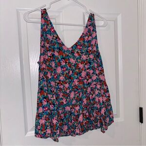 LOFT Floral Pink and Blue Blouse